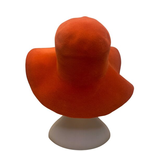 Premier Womens Orange Velour Floppy Hat Elegant Wide Brim Imported Vintage Style - Picture 3 of 10